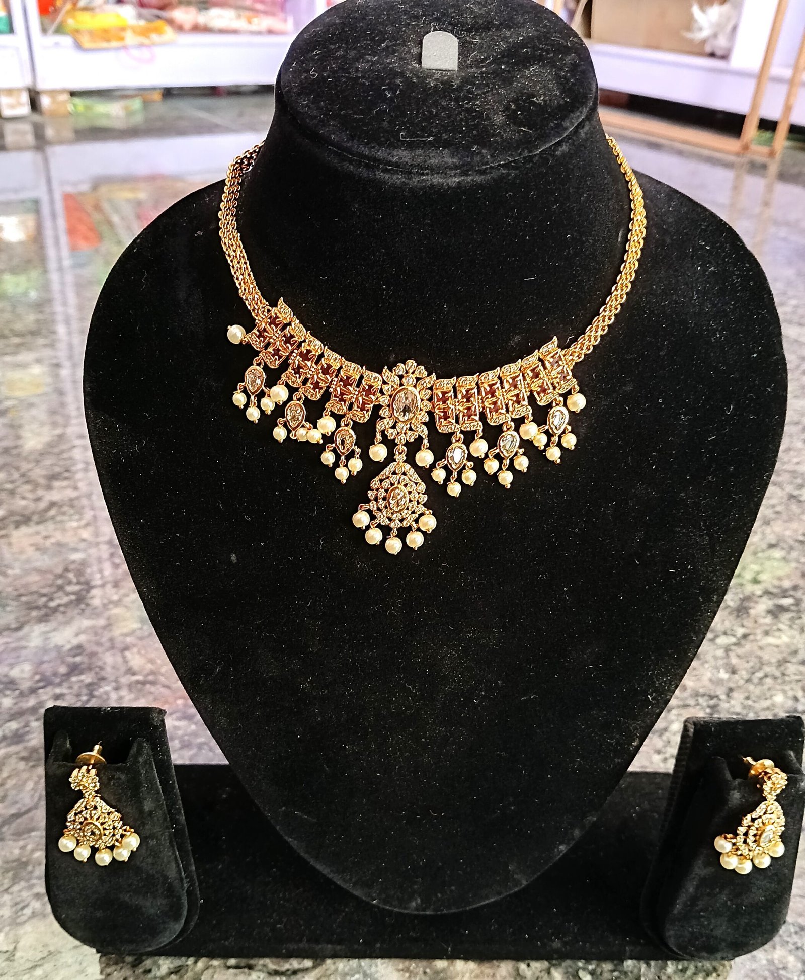 Elegant Gold-Plated Necklace & Earring Set with Pearl Accents – Party & Festive Wear