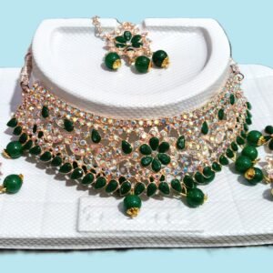 Elegant Green Stone Necklace Set – Gold Plated